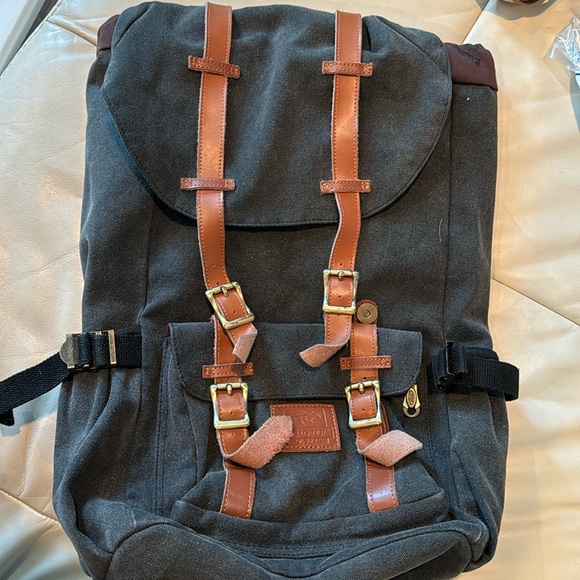 Auger Canvas Backpack Gray Travel Shoulder Bag School Adjustable - Picture 1 of 8